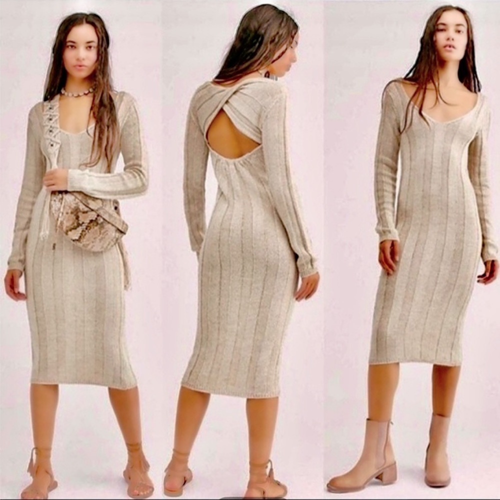 New Free People Savannah Long Sleeve Knit Dress